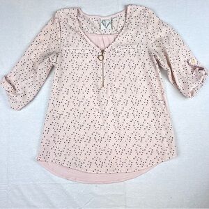 Janet Chung Women’s S Pink Blouse AOP Gold Zipper Accent